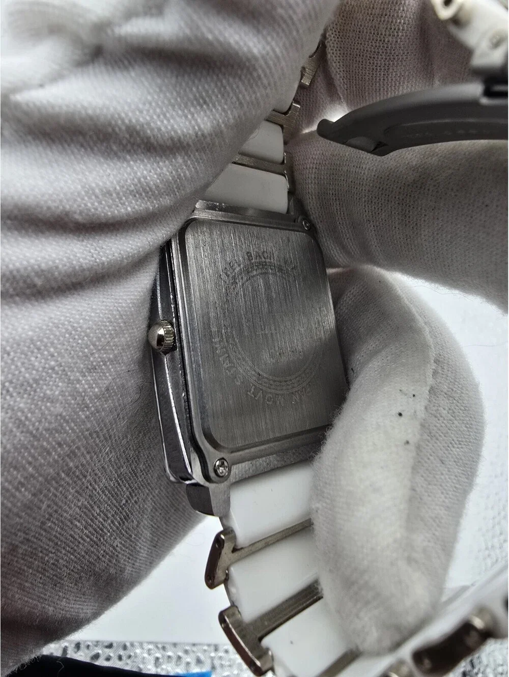 Feiwo Rectangular Quartz Watch White Ceramic Style Bracelet Crystal Markers